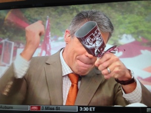 Chris Fowler playing the cowbell